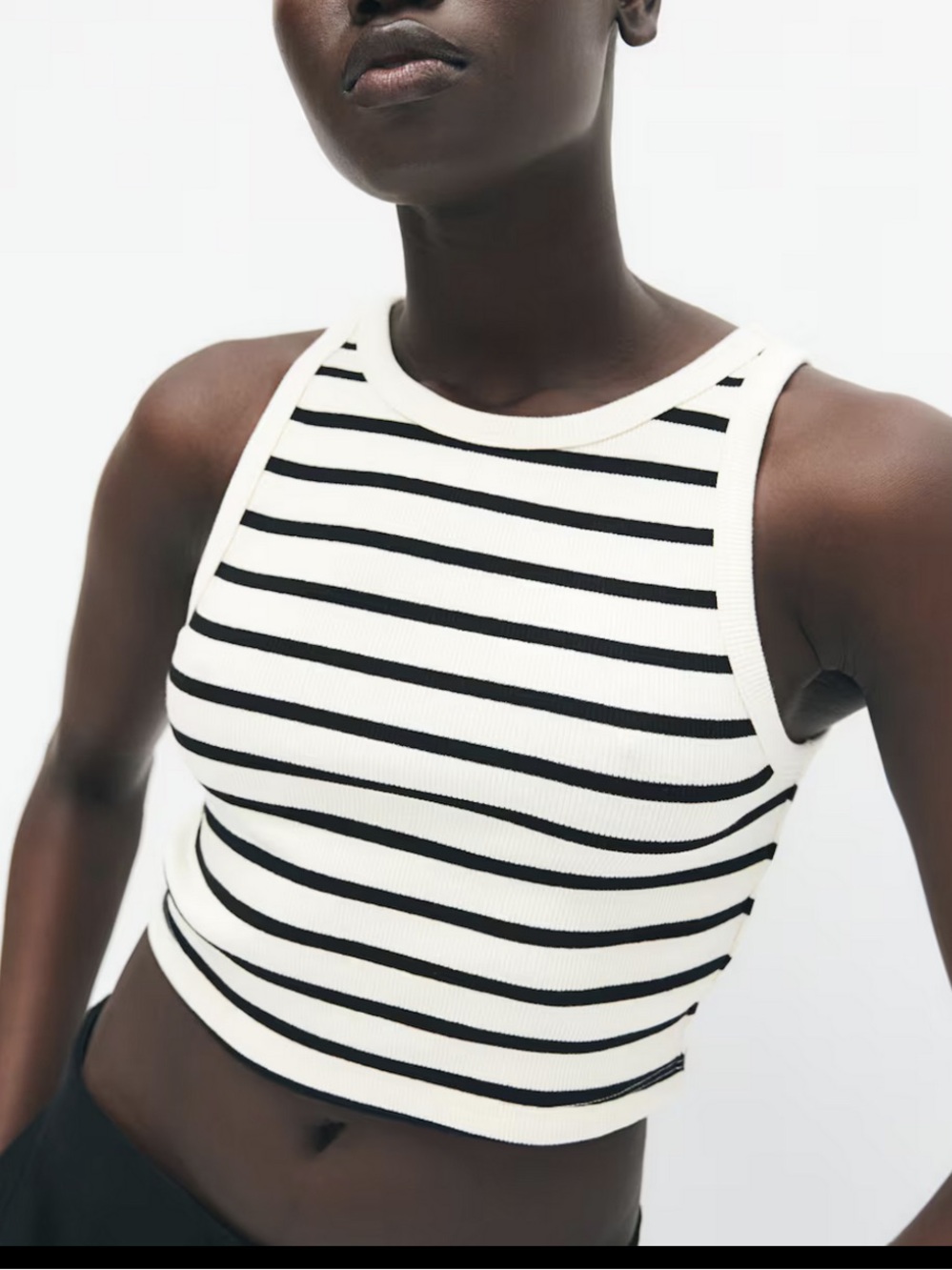 H&M Crop Tank Top Striped Stripe Cream Black Ribbed Knit Rib NWT M Medium